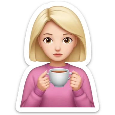 woman whith a pink sweat who is cold whith a cup of tea sticker