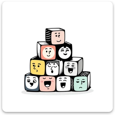 Several colorful toy blocks with different expressions stacked together sticker