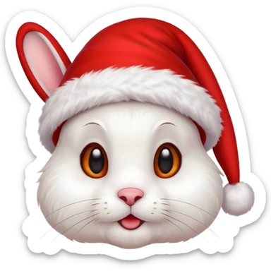 white rabbit with ears in a christmas hat sticker