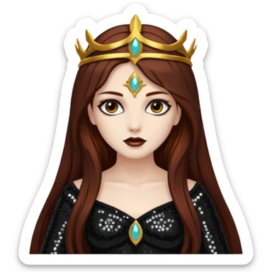 Libera, Goddess of Death from Gods and Goddesses with long dark auburn hair, black sequin outfit sticker