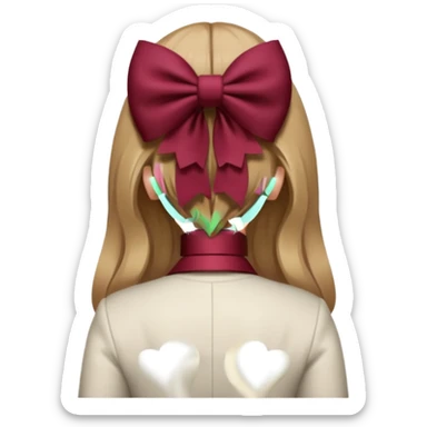 A burgundy bow in dark blond hair from the back sticker