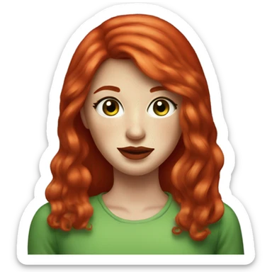 straight long Tomato red hair,red lipstick red,green eyes, white skin and a small nose, freckles sticker