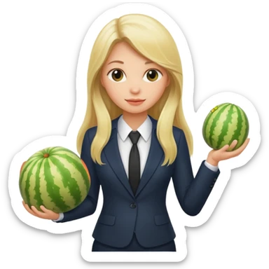 Blond girl with long hair in a suit holding melons sticker