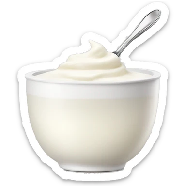white bowl with vanilla yogurt and a spoon inside the yogurt sticker