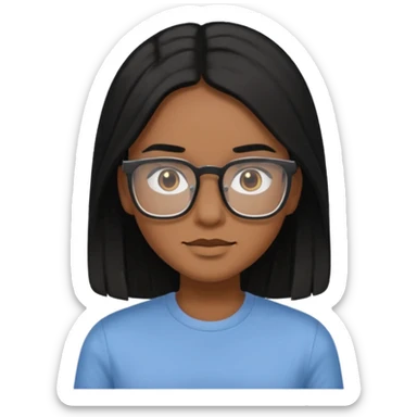 Cor da pele parda óculos um pouco quadrado cabelos longos e preto roupas blusinhas de manga curta sticker