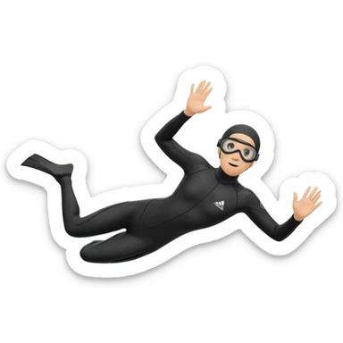 freediver in a black wetsuit, descending underwater, wearing black fins and black goggles, minimal background sticker