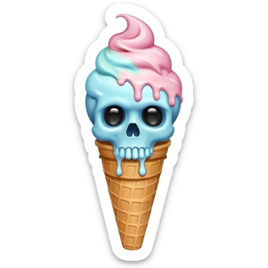 Ice cream on a cone, but instead of ice cream being on a cone make a skull made out of ice cream on a cone sticker
