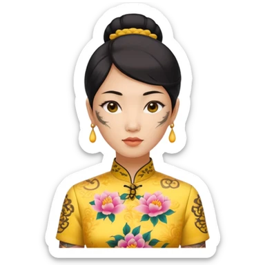 ancient woman with tatooed and yellow cheongsam sticker