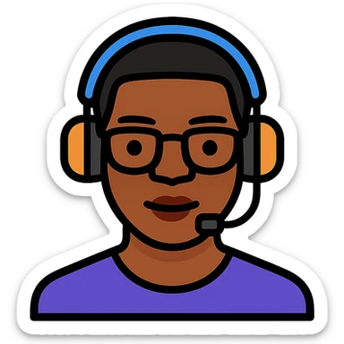 Add a headset to the young African man with eye glasses, keep the original style and transparent background. sticker