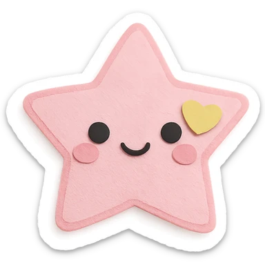 cute pastel pink star with a tiny pastel heart, no limbs, full body, transparent background, kawaii paper craft style sticker