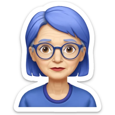 old lady with cobalt hair, wearing glasses, long face, side part 7/3  sticker
