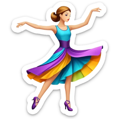 Icon for Contemporary Dance: bright modern clothing, abstract shapes, movement lines, and stage lighting with spotlights. The icon should convey the expressive and dynamic nature of contemporary dance, focusing on style and energy. Transparent background. sticker