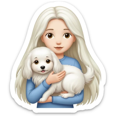 A long-haired girl is holding a big white long-haired dog sticker