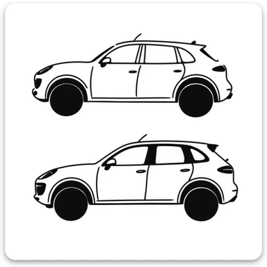 blueprint style illustration of a Porsche Cayenne, side and top view sticker