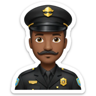 Cyberpunk security guard, uniform hat, with stashe, black sticker