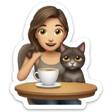 Girl with two cats and a cup of coffee sticker