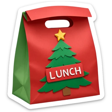 christmas paper lunch bag with the word lunch on it sticker