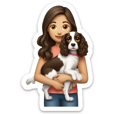 brunette girl holding a springer spaniel sticker