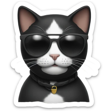 Black with white belly cat wearing Sunglasses being close sticker