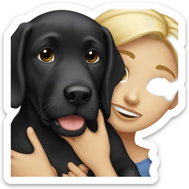 A blond hair girl hugging her black labrador  sticker