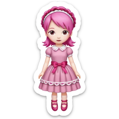 Isolated detaile illustration incredibly raspberry torte doll figurine full body with pink hair and a raspberry hairband sticker
