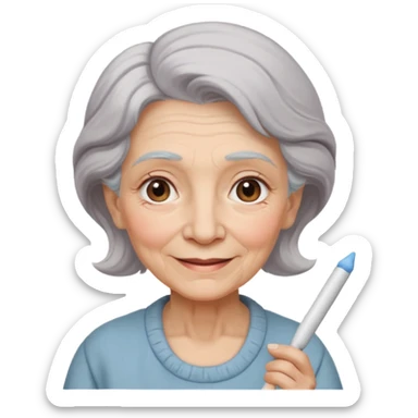 Kind Teacher – old woman, soft smile, holding chalk sticker