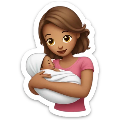 girl with a newborn baby in her arms  sticker