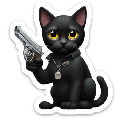 Black cat holding pistol sticker