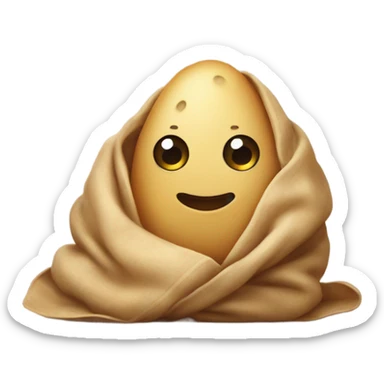 A cute potato that’s alive wrapped in a blanket sticker