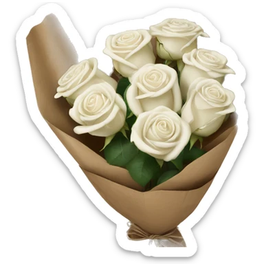 white roses bouquet in brown paper sticker