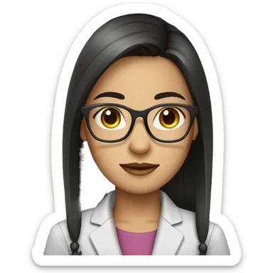 Girl with glasses and office tag. With straight dark hair and IT professional  sticker