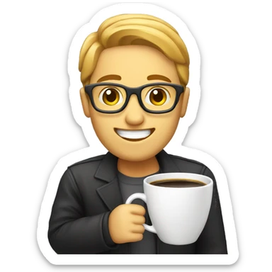 a happy coder with a cup of coffee sticker