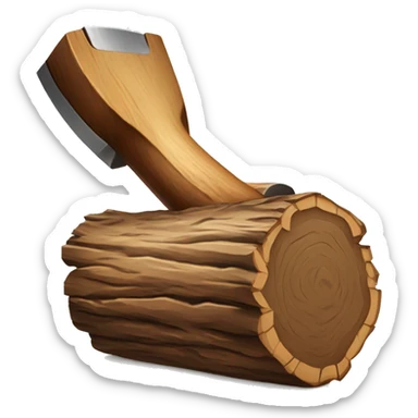 wood log with an axe stuck in the top of it sticker