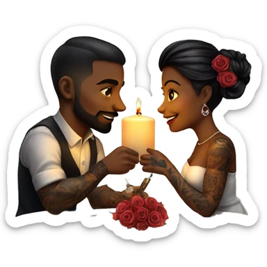 romantic candle light dinner for beautiful tattooed couple sticker