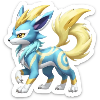 Feral Scaly Striking Slaying Badass Evil Handsome Lightning-patterned Zig-zagged buzzy fuzzy Meloetta-Renamon-Zeraora-Luxray-Cobalion-Suicune-Vernid-fusion-hybrid-creature, full body  sticker