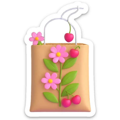 A tea bag with pink flowers and cherries sticker