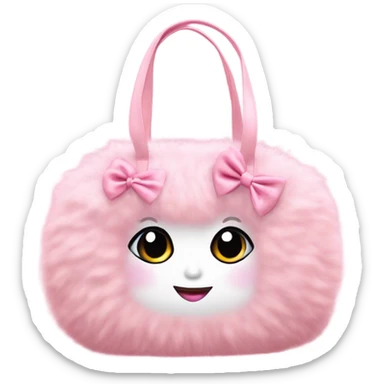 Fluffy pink coquette tote bag with bow on handle  sticker