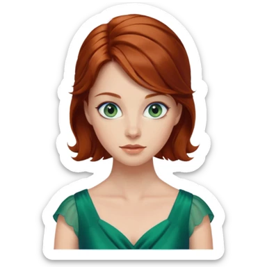 Auburn hair woman blue eyes wearing green dress sticker
