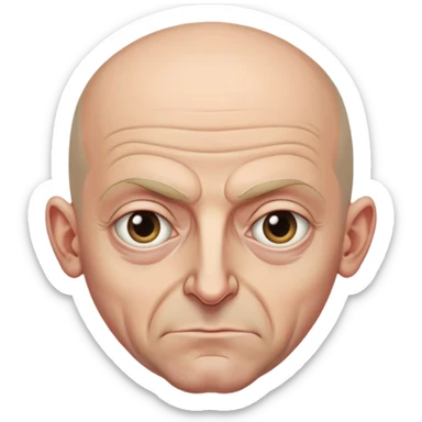 Steven Miller, Trump advisor, bald, very grim expression, very narrow face, pronounced sagging eyelids on the outer sides, bottom lip sticking out sticker