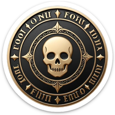 Emoji style, luxury gothic coin made of blackened metal, “FORTUNA” engraved in refined fashion typography, heavy form, subtle worn metal texture, avant-garde editorial aesthetic, no glow, no neon, flat emoji design, centered, transparent background sticker