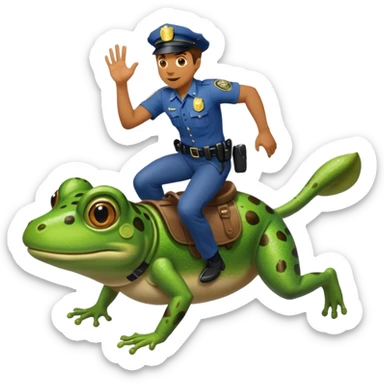Man running from cops he has a dog riding on a frog sticker