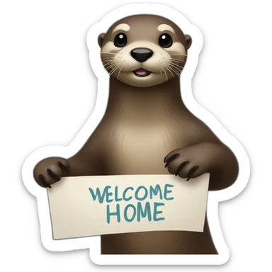 River otter holding sign that says “welcome home” sticker