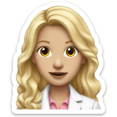 blonde girl long wavy hair, wearing white blouse and jeans and pink blazer and white sneakers sticker