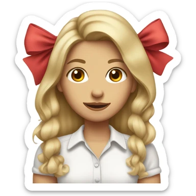 Dirty blonde girl with a bow shirt on with her hair down sticker