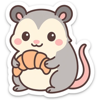 cute cartoon possum holding a croissant sticker