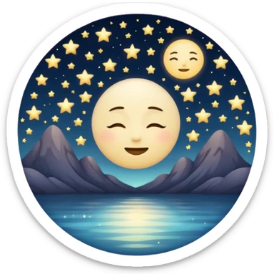 "Design a calming circle emoji for evening reflection. Soft moonlight, gentle stars, peaceful or spiritual symbols. No people - emphasize tranquil colors, night sky elements, and serene spiritual imagery." sticker