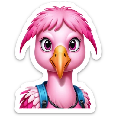 A female skiing flamingo  sticker