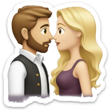 couple kissing, him with brown hair, beard and eyes, white skin; her with blonde hair, brown eyes, white skin. they are well dressed sticker