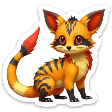 Rare warm-colored exotic cute epic aesthetic colorful Salandit-Eevee-Civet-species-Fakemon-hybrid-creature, with wild markings, full body sticker