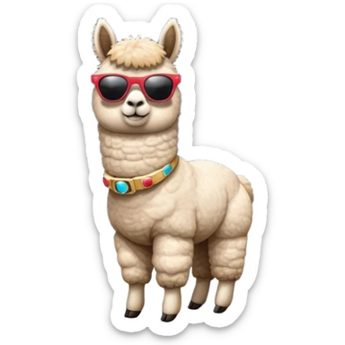 alpaca with sunglasses on landed on the moon sticker